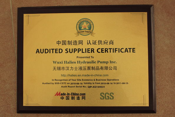China WUXI HALIES HYDRAULIC PUMP INC certificaciones